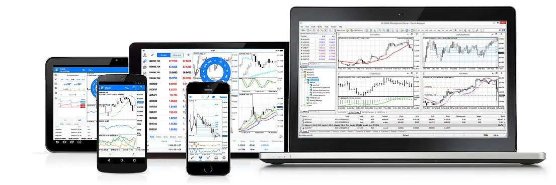 MetaTrader 4 trading platform on desktop, tablet and phone